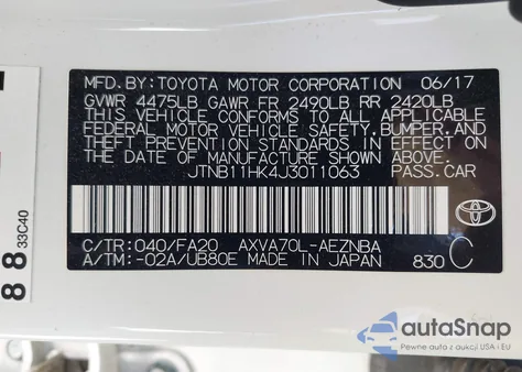 2018 Toyota Camry Le z USA, uszkodzony, nr VIN JTNB11HK4J3011063